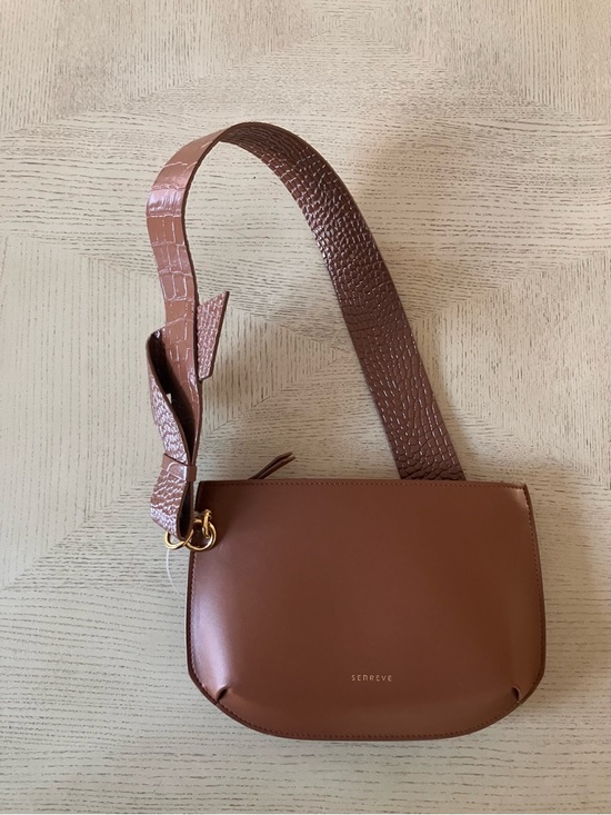 Senreve Handbags - Senreve Poema Cognac Faux Leather Bag with Detachable Croc-Textured Strap